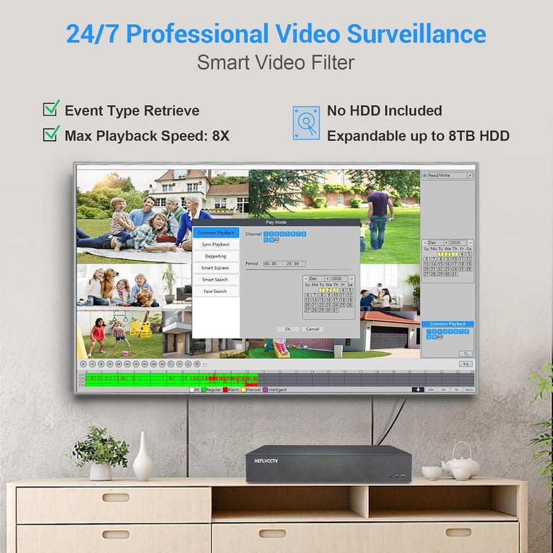 HEFLYCCTV 16CH 4K NVR 16 Port POE Network Video Recorder,Support 8MP/5MP/3MP/2MP/1080P IP PoE Camera,Remote Access,Smart Human/Vehicle Detection,24/7 Recording,Smart Playback,No Hard Disk Drive - Image 5